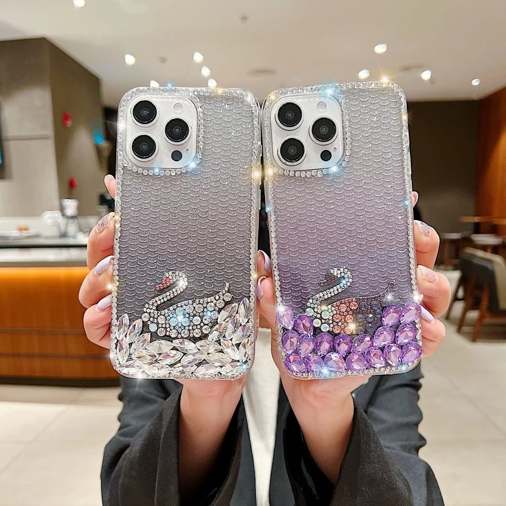 Luxury Design Rhinestone TPU (Soft) | PC (Hard) Phone Case (violet)- iPhone 15 pro