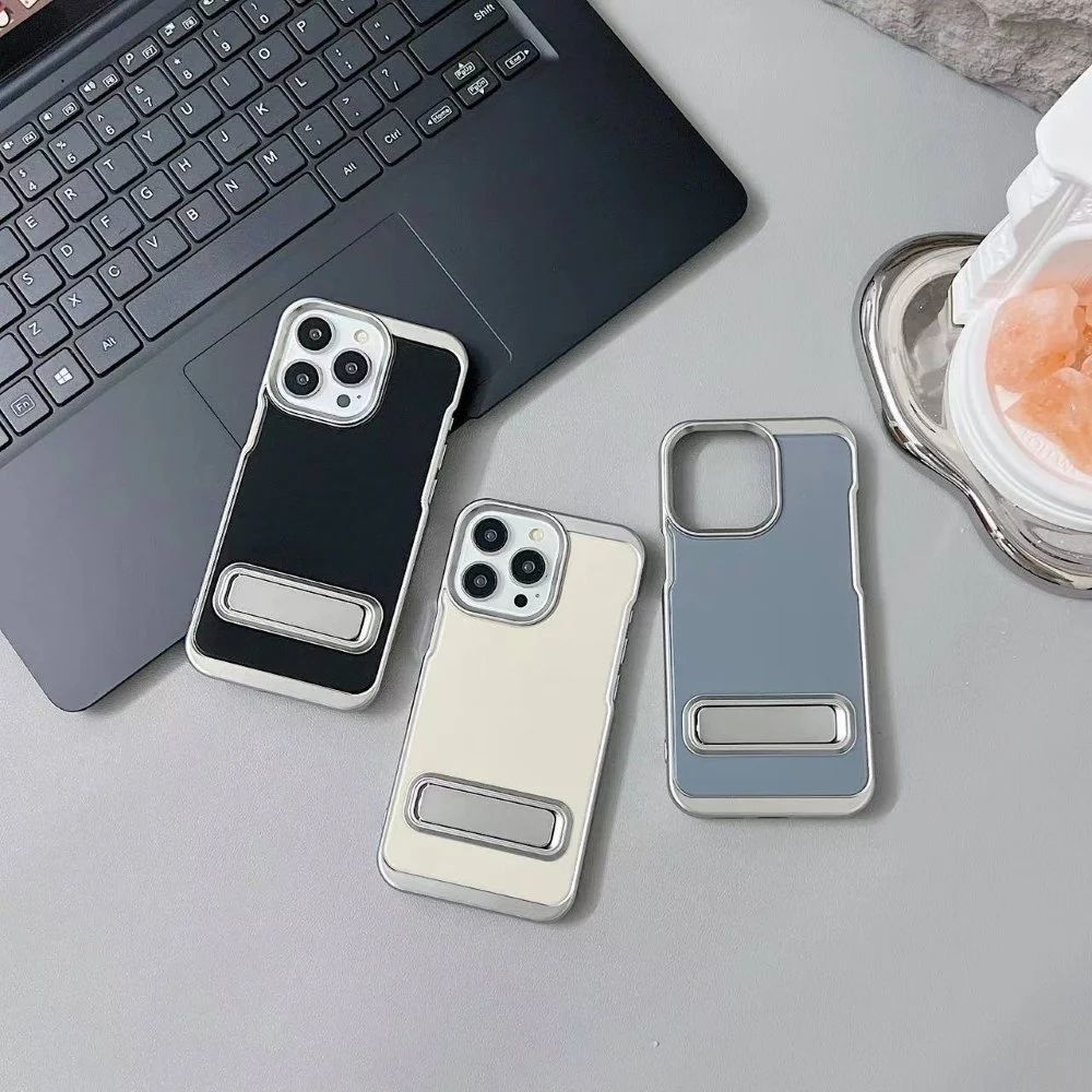 Electroplated Metal Kickstand TPU (Soft) Phone Case - iPhone 14  pro ( black)