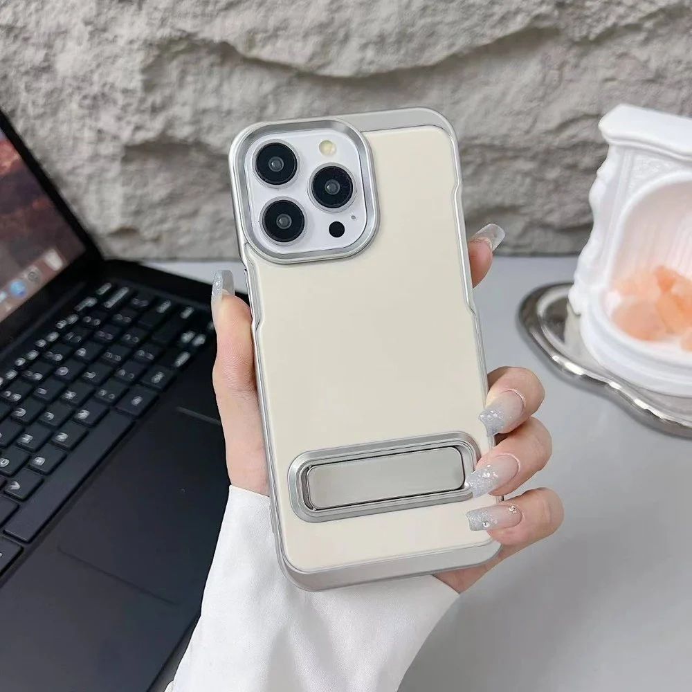 Electroplated Metal Kickstand TPU (Soft) Phone Case - iPhone 14  pro ( black)