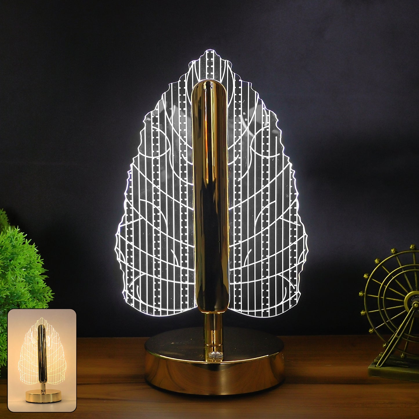Elegant Plastic Led Table Lamp With Leaf Design Shade (1 Pc)