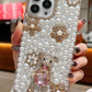 Handmade Decorative Pearl and Diamond Bear Phone Case for iphone 16 plus