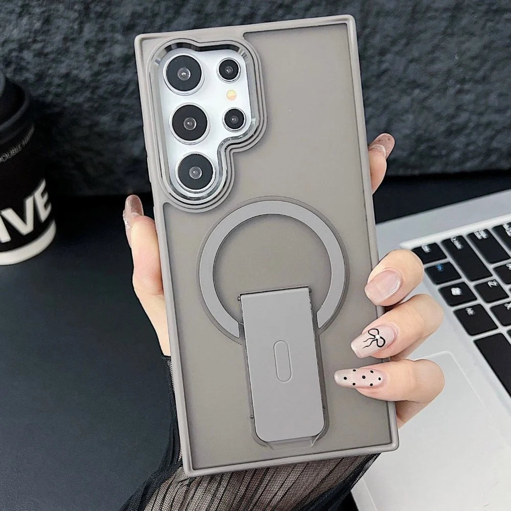 Shockproof Kickstand Magnetic Wireless Charge Phone Case - iPhone 15 Pro Max(Black)