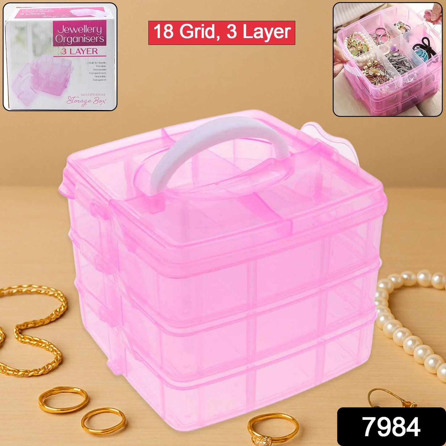 Versatile 18-Grid 3-Layer Transparent Plastic Organizer Box with Adjustable Dividers for Jewelry & Fishing Hooks