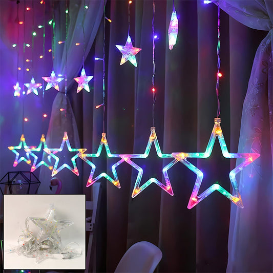 12 Stars LED Curtain String Lights with 8 Flashing Modes for Home Decoration, Diwali & Wedding LED Christmas Light Indoor and Outdoor Light ,Festival Decoration (Multicolor / With Box)