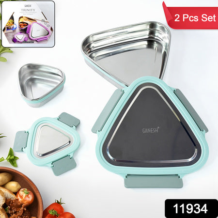 Ganesh Trinity 2-piece Stainless Steel Triangle Lunch Box Set