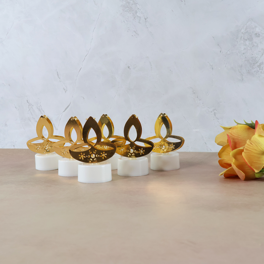 Golden Diya Shaped Led Tealight Candles (6 Pc)