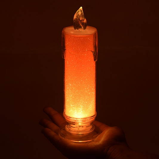 8438 Red Led Flameless Candles Battery Operated Pillar Candles Flickering Realistic Decorative Lamp Votive Transparent Flameless Ornament Tea Party Decorations For Hotel Scenehome Decor Restaurant Diwali Decoration Candle Crystal Lamp (1 Pc)
