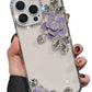 Luxury Camellia Water Diamond Transparent Phone Case -iPhone 16 Pro (violet)