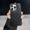 Wireless Charging PU Leather Rugged Kickstand Phone Case - iPhone 14 Pro Max